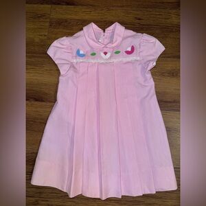 Vintage Sylvia Whyte Pink Pleated Dress with Heart & Leaf Appliqués